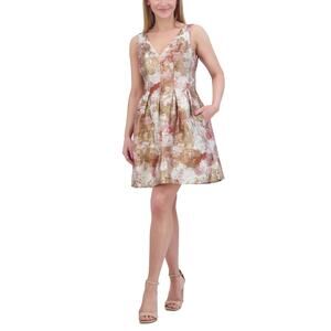 Vince Camuto Sparkly Floral Print Mini Fit and Flare Cocktail Dress Gold Size 10